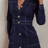 Aspen Love Front Pocket Long Sleeve Midi Dress Indigo