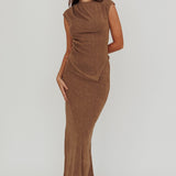 Calculated Ribbed Knit Maxi Skirt Brown