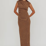 Calculated Ribbed Knit Maxi Skirt Brown