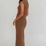 Calculated Ribbed Knit Maxi Skirt Brown