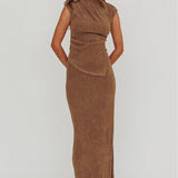 Calculated Ribbed Knit Maxi Skirt Brown