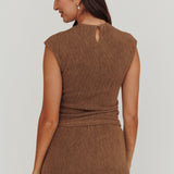 Calculated Cap Sleeve Ribbed Knit Top Brown