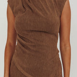 Calculated Cap Sleeve Ribbed Knit Top Brown