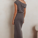 Calculated Ribbed Knit Maxi Dress Dark Grey