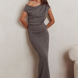 Calculated Ribbed Knit Maxi Dress Dark Grey