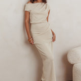 Calculated Ribbed Knit Maxi Dress Oat
