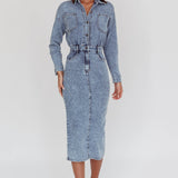 Light Inside Long Sleeve Midi Dress Denim Blue