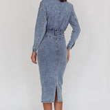 Light Inside Long Sleeve Midi Dress Denim Blue