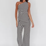 Golden Beach Wide Leg Pants Stripe Black
