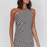 Golden Beach One-Shoulder Asymmetric Top Black Stripe