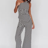 Golden Beach One-Shoulder Asymmetric Top Black Stripe