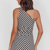 Golden Beach One-Shoulder Asymmetric Top Black Stripe