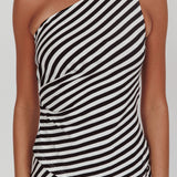 Golden Beach One-Shoulder Asymmetric Top Black Stripe