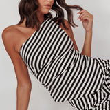 Golden Beach One-Shoulder Asymmetric Top Black Stripe