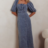 Sibille Puff Sleeve Maxi Dress Denim Blue