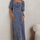 Sibille Puff Sleeve Maxi Dress Denim Blue