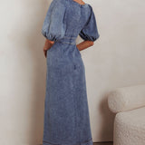 Sibille Puff Sleeve Maxi Dress Denim Blue