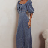 Sibille Puff Sleeve Maxi Dress Denim Blue