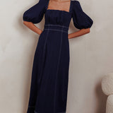 Sibille Puff Sleeve Maxi Dress Denim Indigo