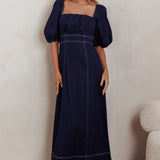 Sibille Puff Sleeve Maxi Dress Denim Indigo