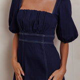 Sibille Puff Sleeve Maxi Dress Denim Indigo