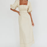 Sibille Puff Sleeve Contrast Stitch Dress Butter