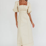 Sibille Puff Sleeve Contrast Stitch Dress Butter