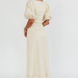 Sibille Puff Sleeve Contrast Stitch Dress Butter