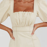 Sibille Puff Sleeve Contrast Stitch Dress Butter