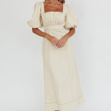 Sibille Puff Sleeve Contrast Stitch Dress Butter