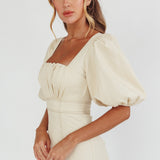 Sibille Puff Sleeve Contrast Stitch Dress Butter