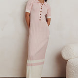 Cayla Button-Up Ribbed Knit Dress Pink