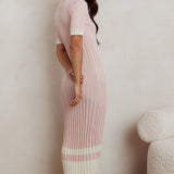 Cayla Button-Up Ribbed Knit Dress Pink