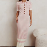 Cayla Button-Up Ribbed Knit Dress Pink