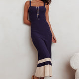 Cayla Contrast Ribbed Knit Maxi Dress Navy