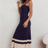 Cayla Contrast Ribbed Knit Maxi Dress Navy
