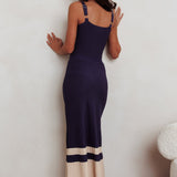 Cayla Contrast Ribbed Knit Maxi Dress Navy