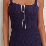 Cayla Contrast Ribbed Knit Maxi Dress Navy