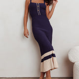Cayla Contrast Ribbed Knit Maxi Dress Navy