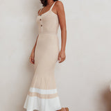 Cayla Contrast Ribbed Knit Maxi Dress Sand