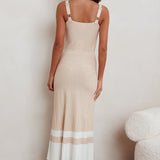 Cayla Contrast Ribbed Knit Maxi Dress Sand