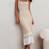 Cayla Contrast Ribbed Knit Maxi Dress Sand