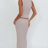 Solar Flare Knit Pocket Maxi Skirt Stripe Brown/Oat