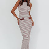 Solar Flare Knit Pocket Maxi Skirt Stripe Brown/Oat
