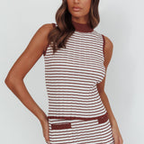 Solar Flare Sleeveless Mock Neck Top Stripe Brown/White