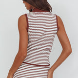 Solar Flare Sleeveless Mock Neck Top Stripe Brown/White