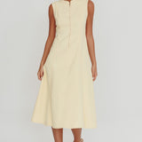 Passionate Flame Sleeveless A-line Midi Dress Beige