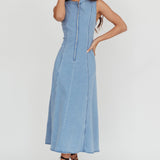 Passionate Flame Sleeveless A-line Midi Dress Denim Blue