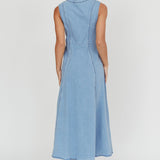 Passionate Flame Sleeveless A-line Midi Dress Denim Blue