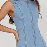 Passionate Flame Sleeveless A-line Midi Dress Denim Blue